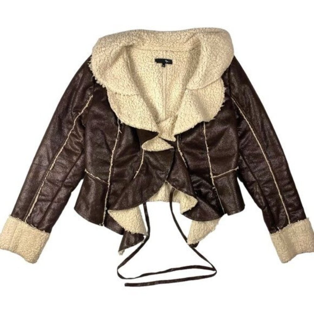 Ryu Womens Faux Leather & Sherpa Lined Brown Jacket Size S